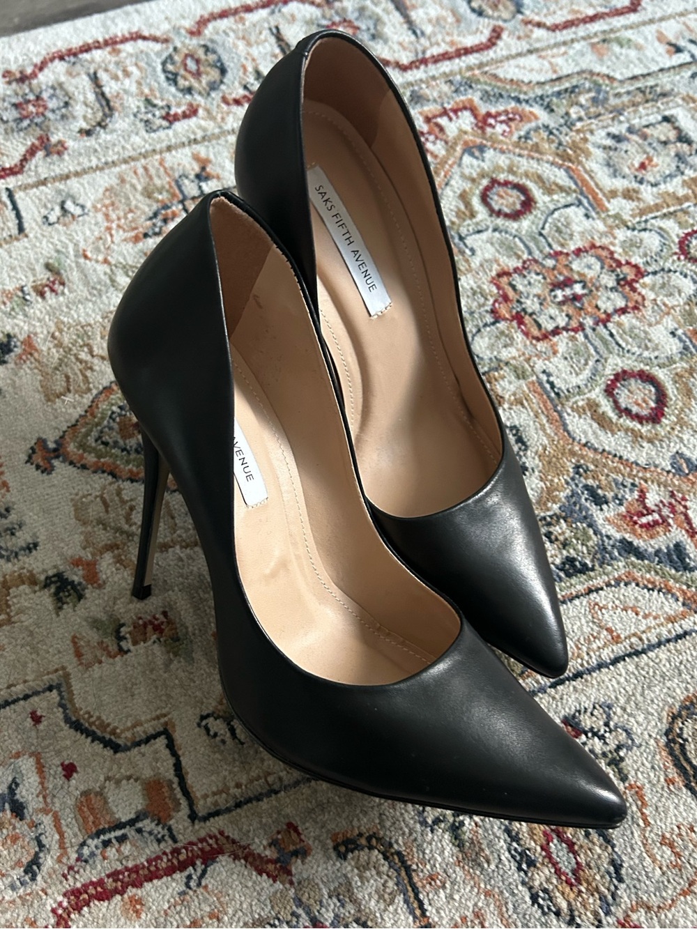 Saks Fifth Avenue Black Leather Pointed Toe Stilettos
